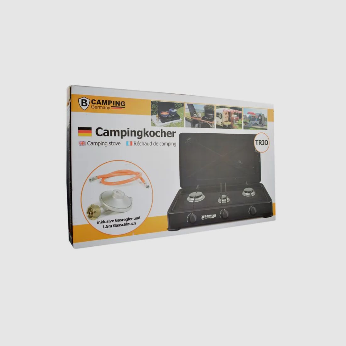 Kuchenka gazowa 3-palnikowa (TRIO) z wężem przyłączeniowym i reduktorem ciśnienia