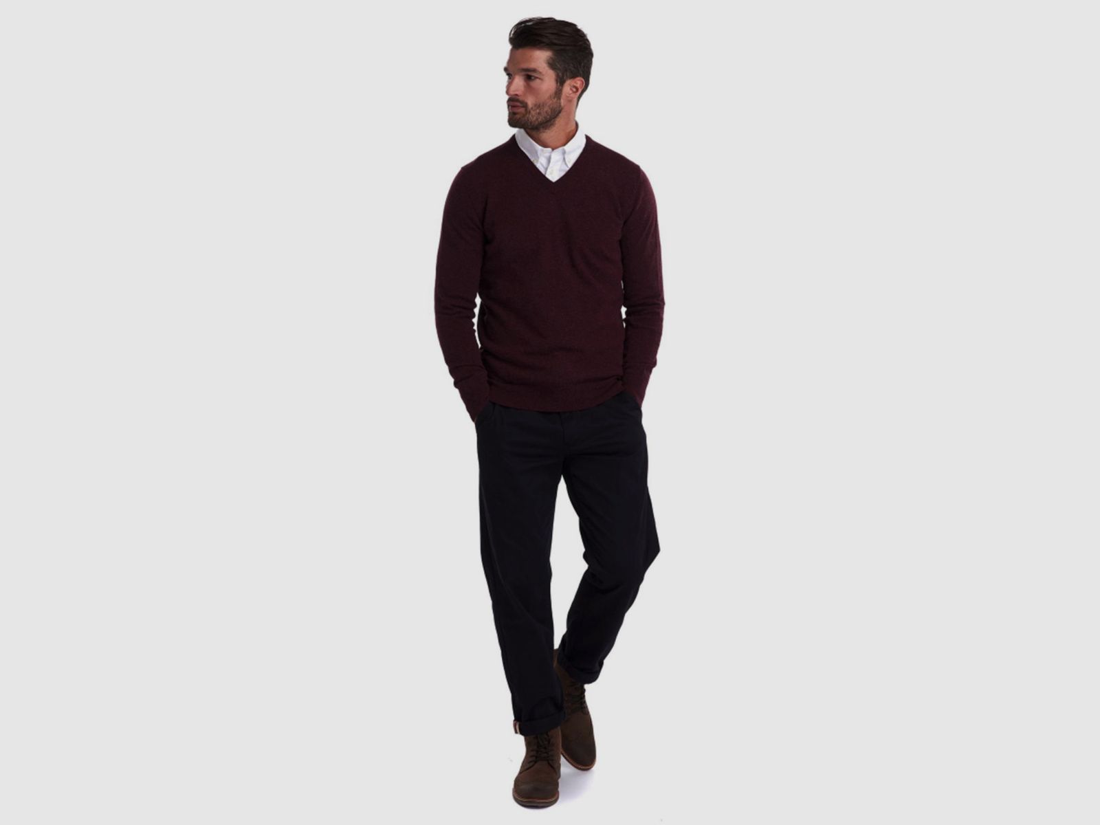 BARBOUR Essential Lambswool V Ausschnitt Merlot