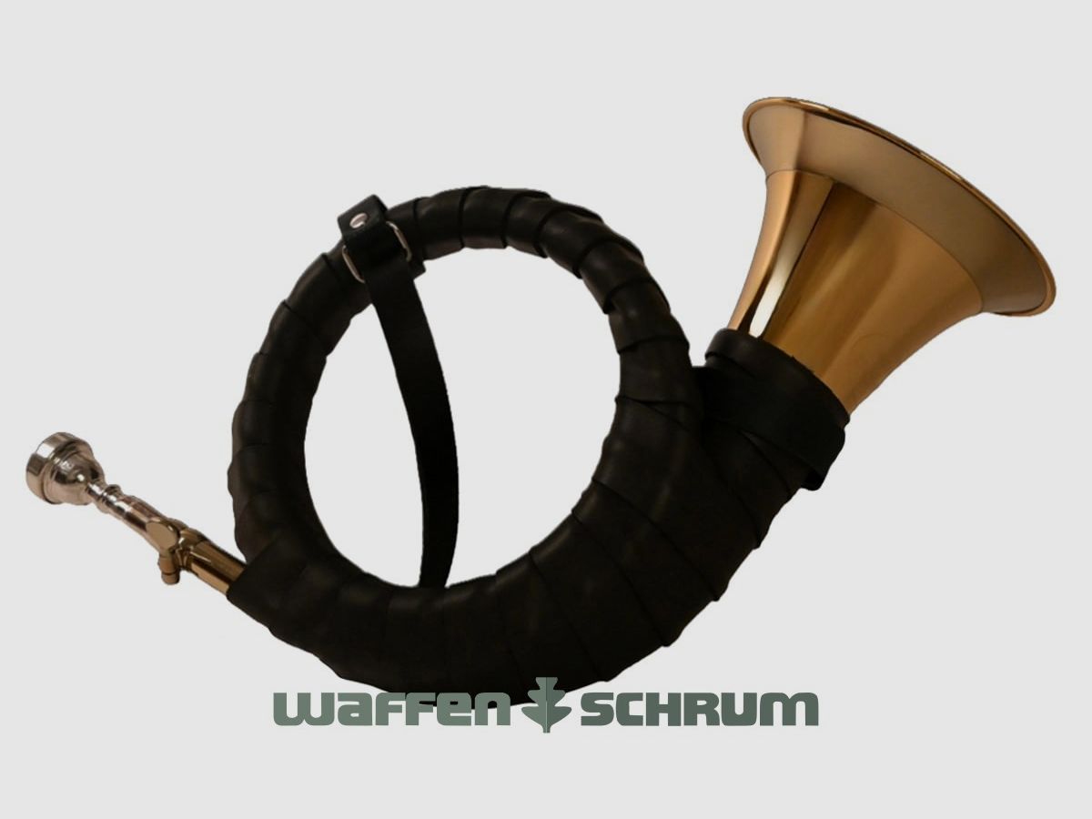 Kühnl&Hoyer Fürst-Plesshorn B Mod. 1344 Real Leather Wrapping, Gold Lacquer Gold Brass, Nickel Silver Ring, Wide Mensur, Nickel Silver Tuning Slide and Trumpet Mouthpiece, Leather Carrying Strap