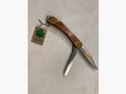 PUMA Solingen Jagd-Taschenmesser – 2-teilig (Klinge + Säge) – Holzgriff – mit Garantieanhänger
