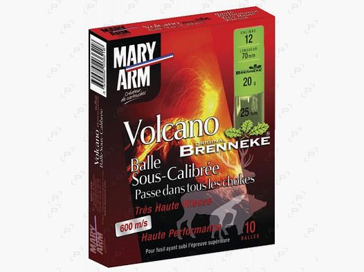 Boite de 10 cartouches à balle MARY ARM VOLCANO BRENNEKE SOUS-CALIBRÉE Calibre 12/70