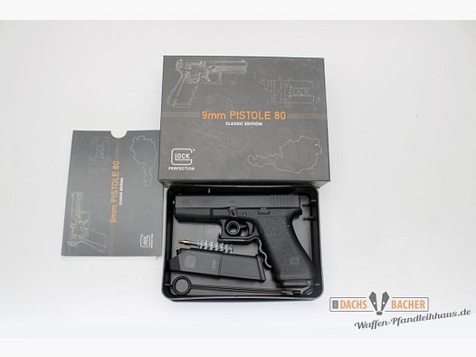 Pistole Glock 80 Jubiläumsmodell Kal 9 Para mit Sammlerbox