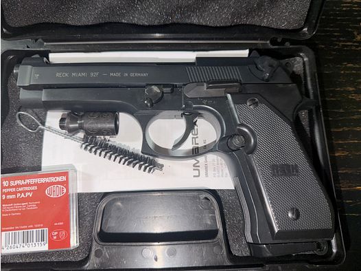 Umarex Reck Miami mod 92F, 9mm, in topstaat, veel accessoires