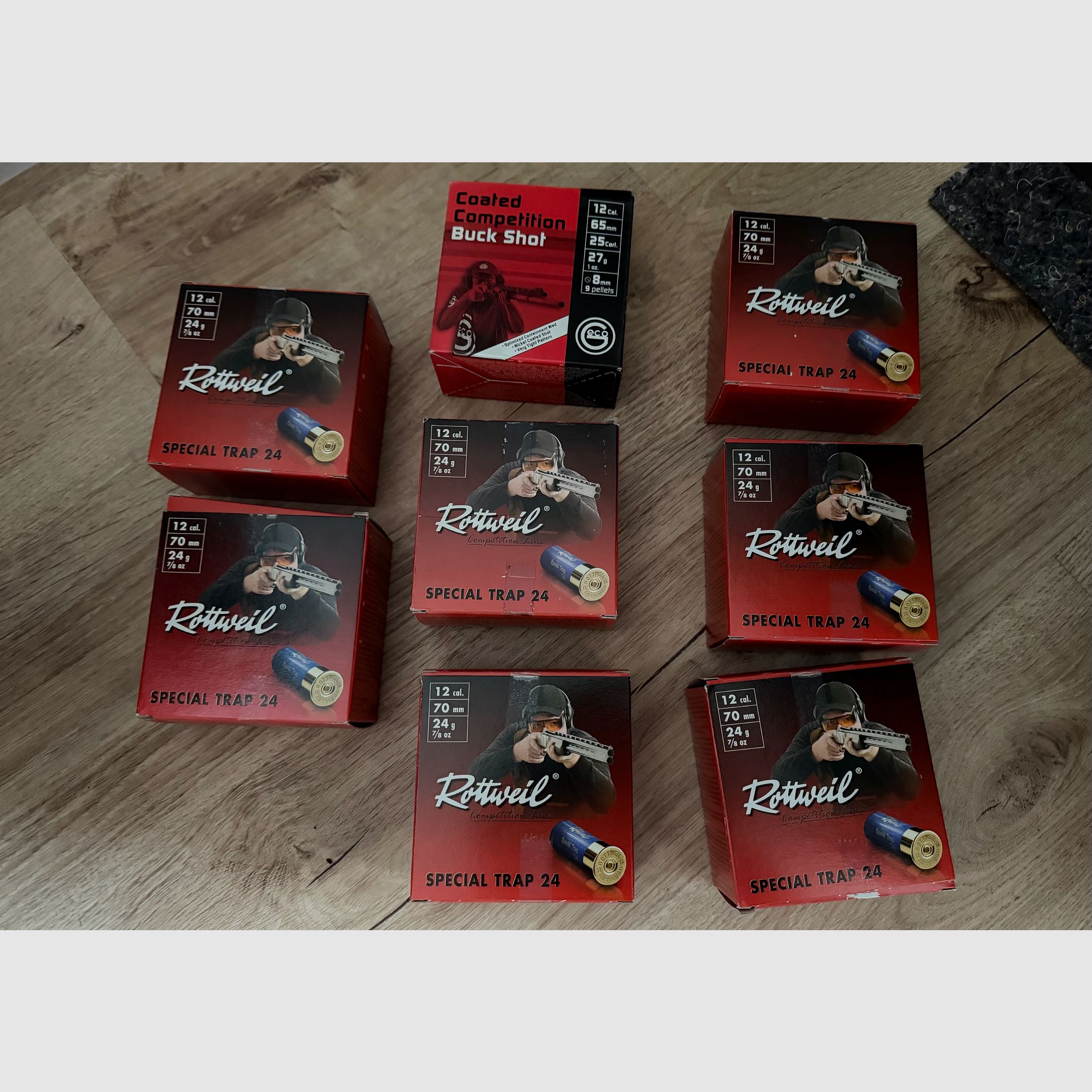 Rottweil Special Trap 24 12/70 24g – new, 7 boxes + 1x Coated Competition Buck Shot *Pick up only*