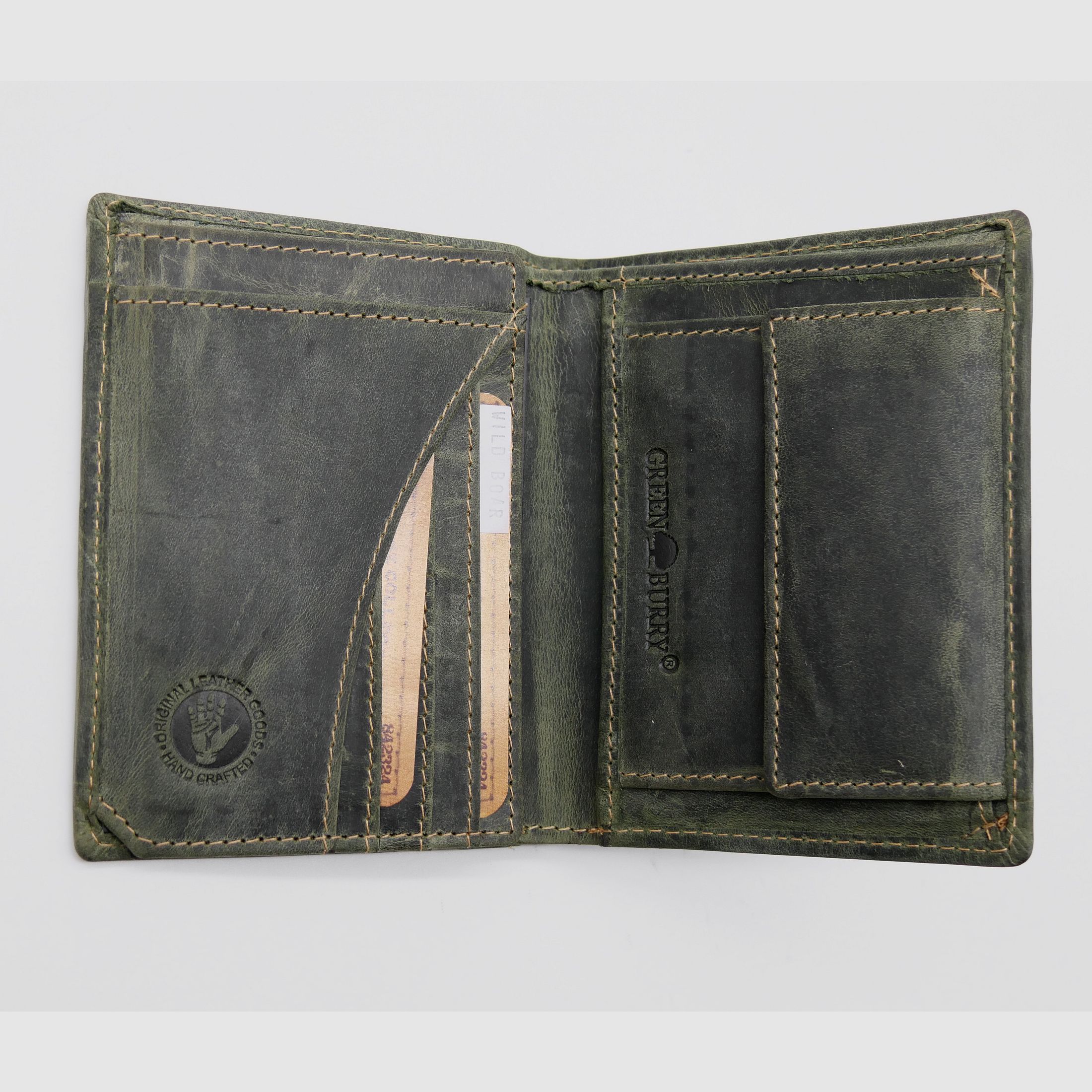 Greenburry Leder Geldbörse oliv Vintage Animal Collection Royal Stag Keiler 1701-wildboar-30