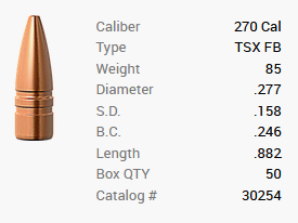 Proiettile Barnes .270/.277 85GR TSX FB 50 pezzi
