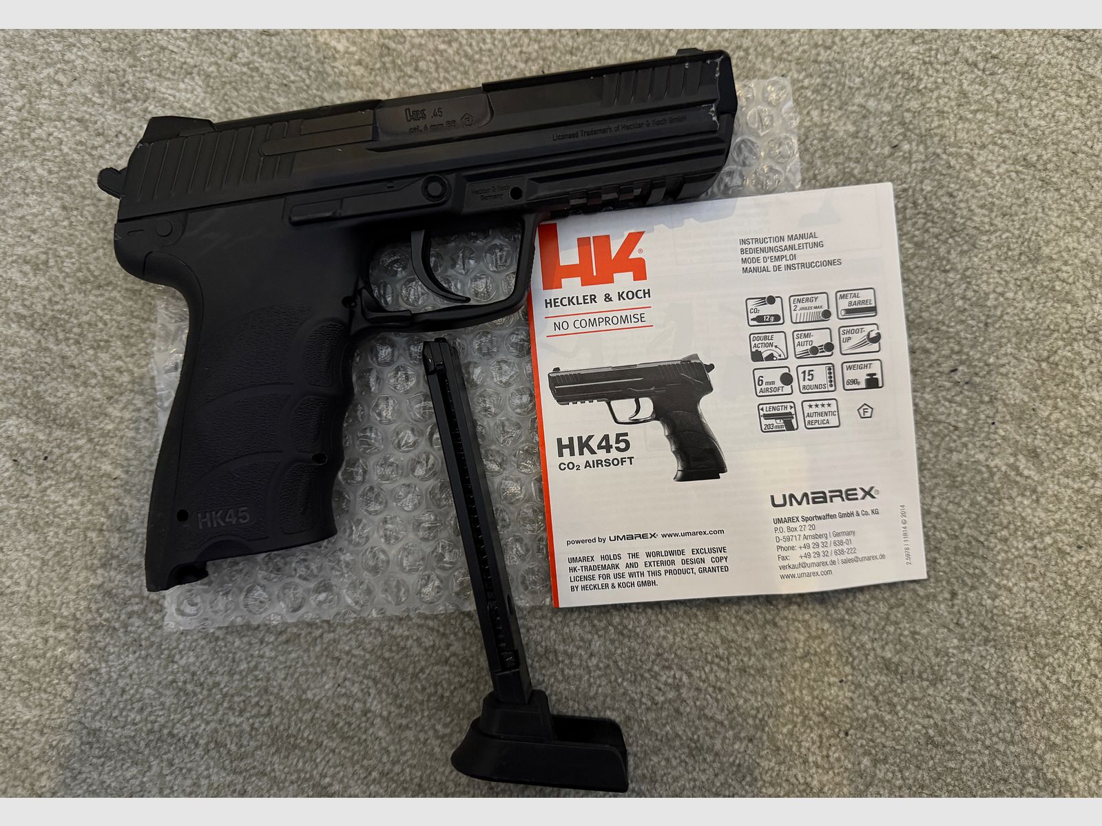 Umarex Heckler & Koch HK45 mit Metallschlitten und starkem CO2 NBB (NonBlowBack) System