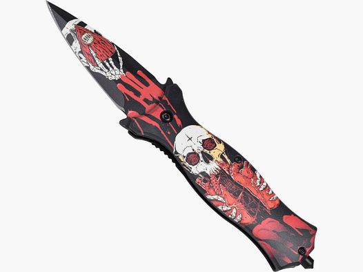 Stiletto Taschenmesser Red Blood Skull mit Glasbrecher