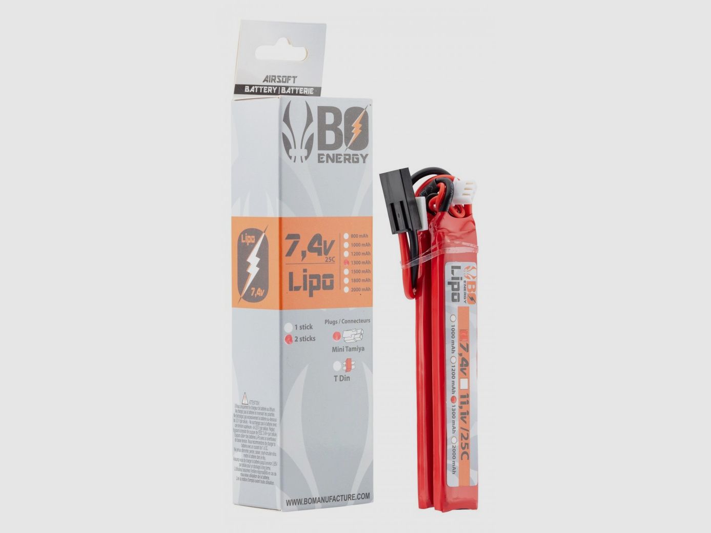 2 sticks Lipo-batterij 2S 7.4V 1300mAh 25C T-DEAN