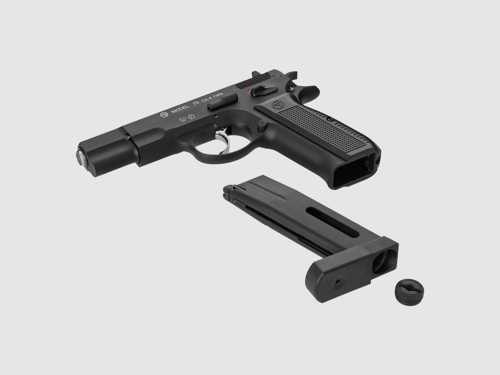 Luftpistolenset CZ 75 4,5 mm Stahl BB Co2-Pistole Vollmetall Blow Back (P18) + 10 Co2-Kapseln + 1500 Stahl-BB's 4komma5