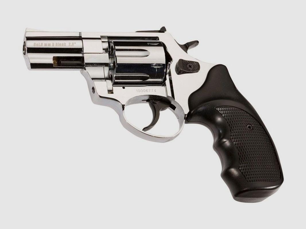 ZORAKI R1 2.5" Glanz Chrome 9mm R.K. blank firing revolver in the style of the Smith & Wesson Chiefs Special