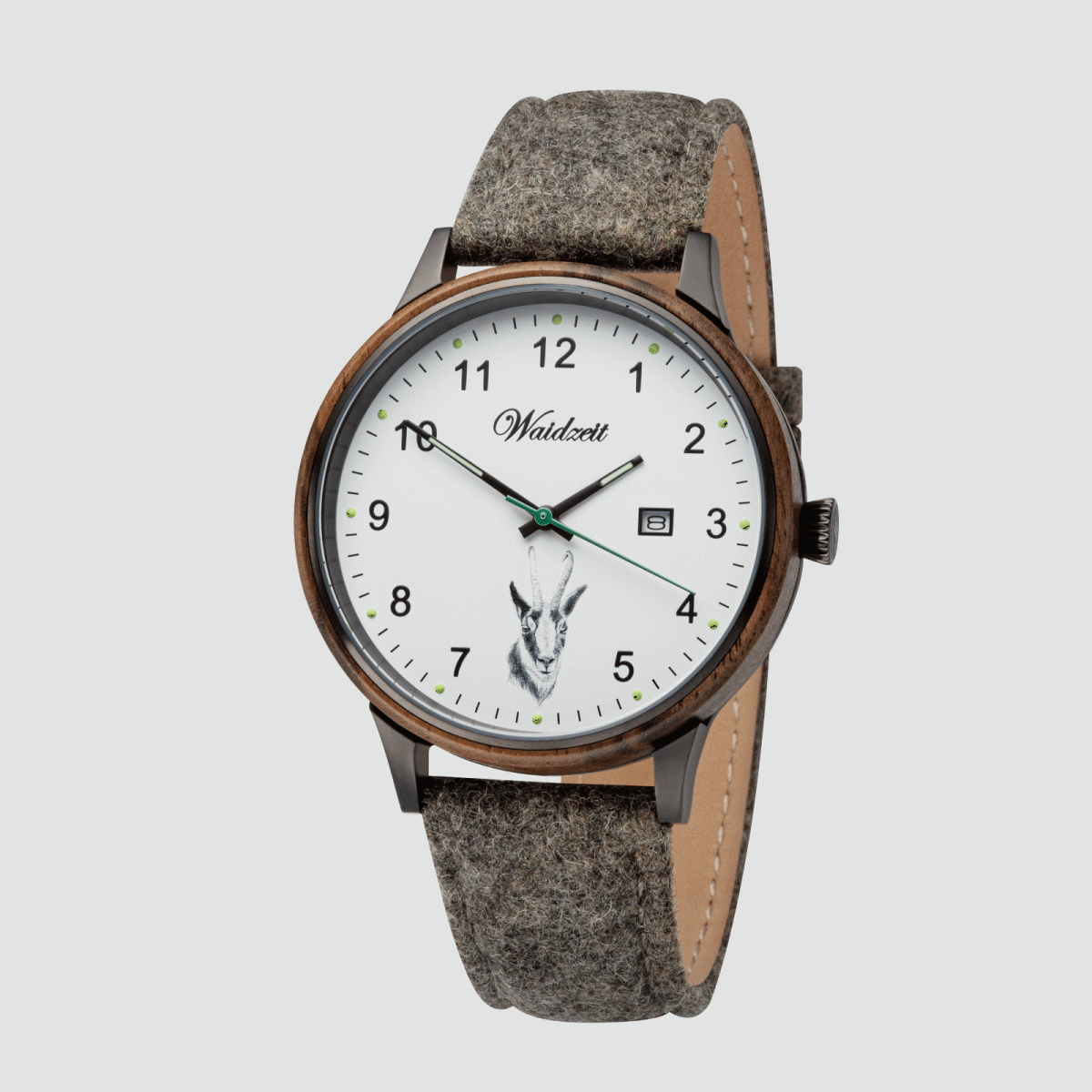 Herrenjagduhr Hubertus Gams mit Lodenarmband Moosgrün