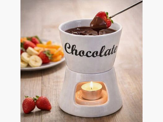 Schokoladenfondue Porzellan 12x12x15cm mit 2 Edelstahlgabeln