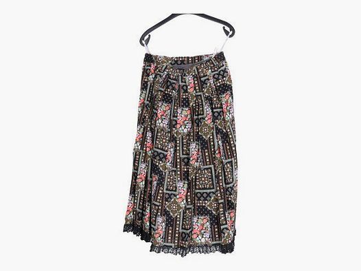 Angelika Trachtenmode falda tradicional larga, estampado floral, negra/verde, talla 42