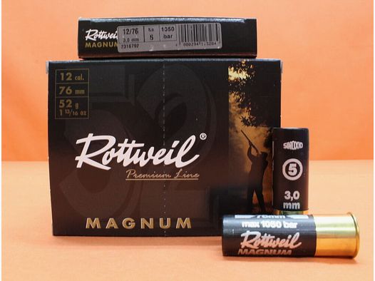 Cartucho Rottweil 12/76 Rottweil 52g 3,0mm/ No.5 (2316792) VE 10 cartuchos (Magnum Premium Line)