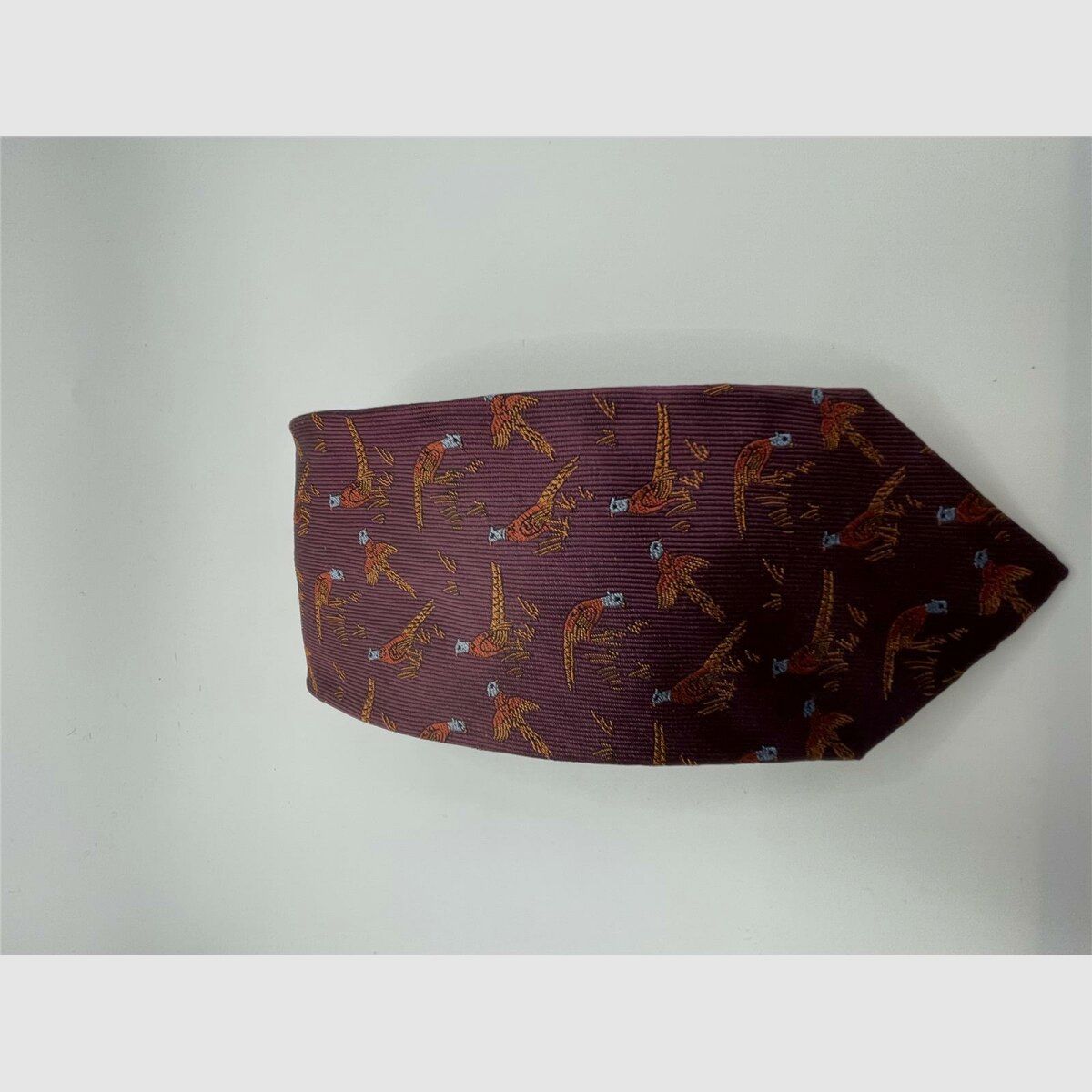 Robert Keyte cravatta 100% seta bordeaux motivo fagiano