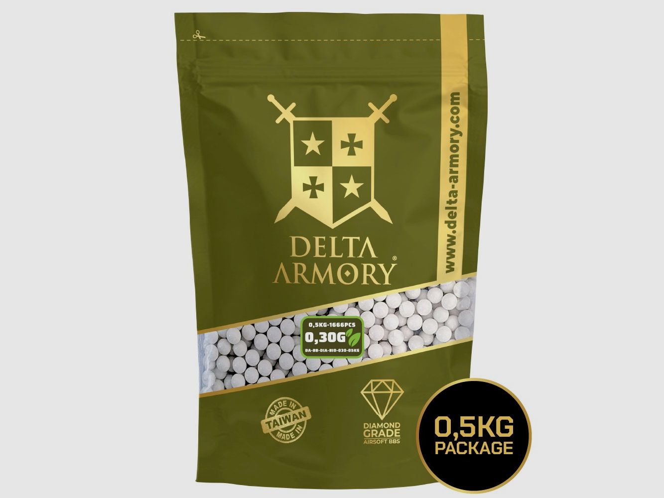 Airsoft Bio BB´s Kaliber 6mm - 0.30g Delta Armory Diamond Edition Weiss 1.666 Stück