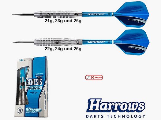 Harrows Darts Technology Genesis Tungsten Steel 21g Dart et accessoires