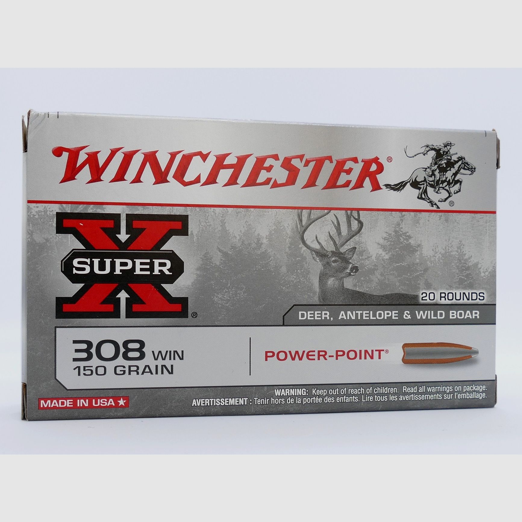 Winchester .308 Win. Power Point 9.7g/150grs Rifle Cartridges