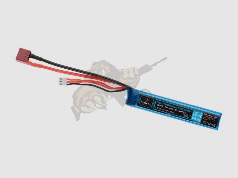 Nimrod Airsoft Lipo 7.4V 1300mAh 25C Buffer Tube Type - T-Plug