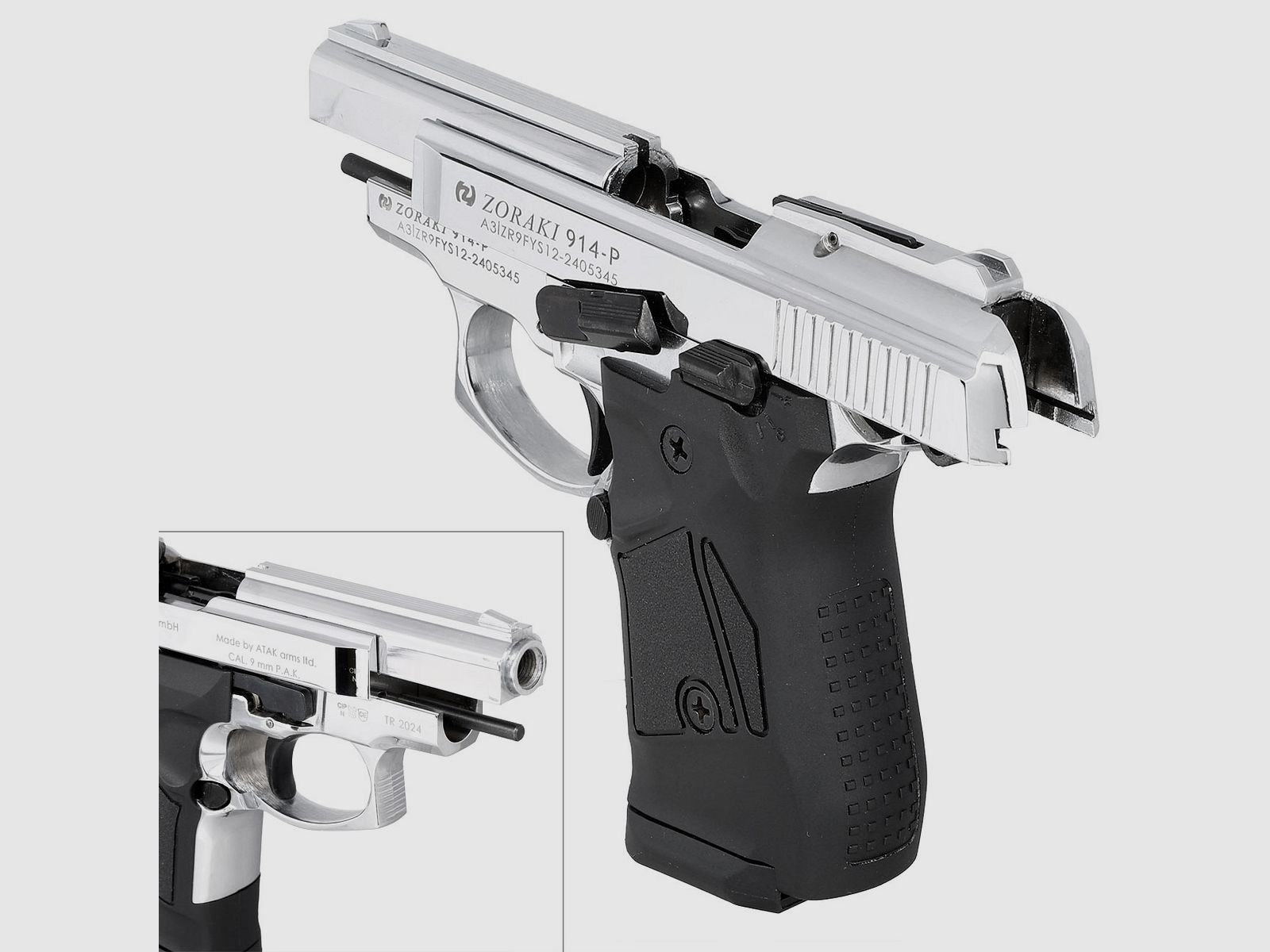 ZORAKI 914 Chrome 9 mm P.A.K. – pistola a salve – spedizione in tutta l’UE
