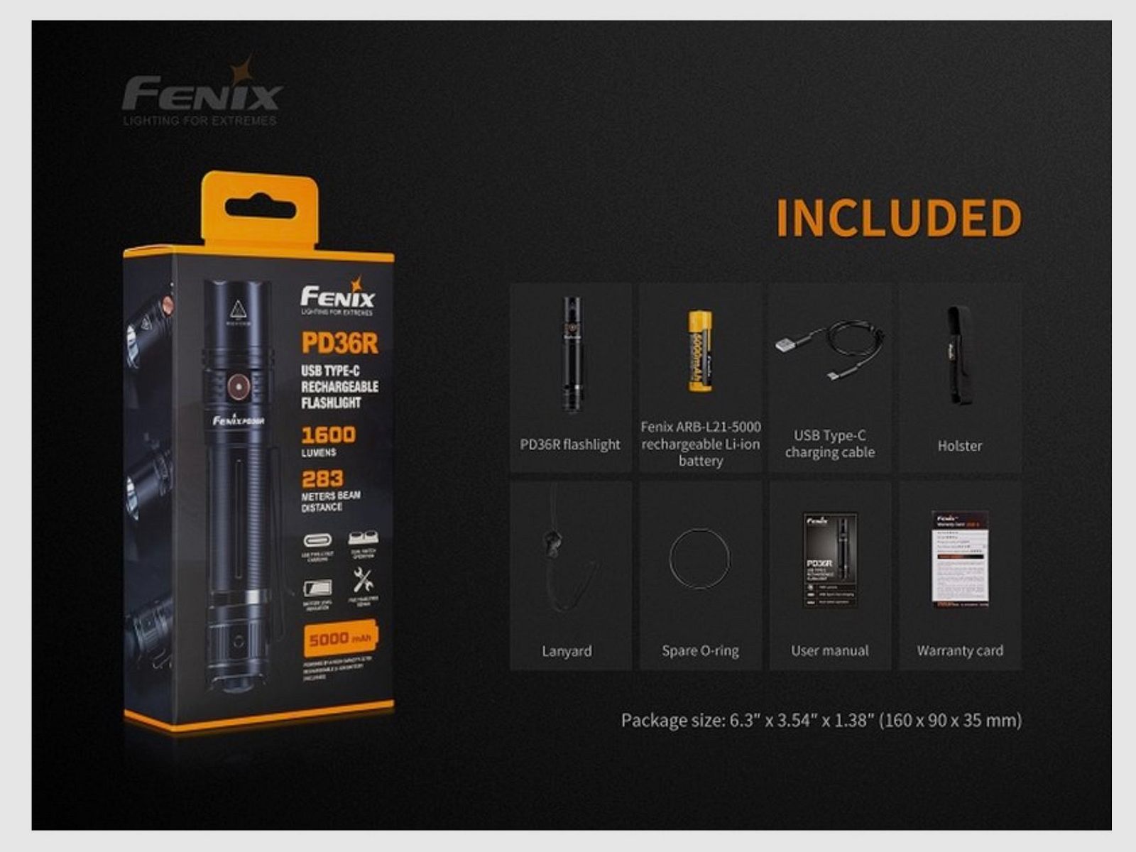 Fenix FEPD36R LED Taschenlampe PD36R mit USB Anschluss + E01 V2.0