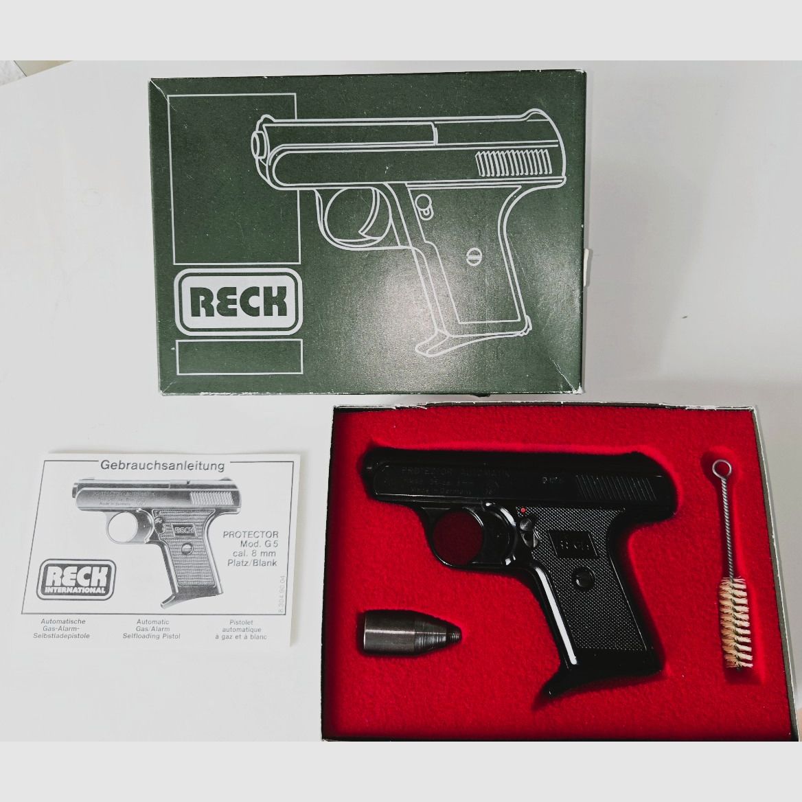 ¡Reck Automatik Gas+Pistola de inicio modelo G5, calibre 8mm + accesorios!