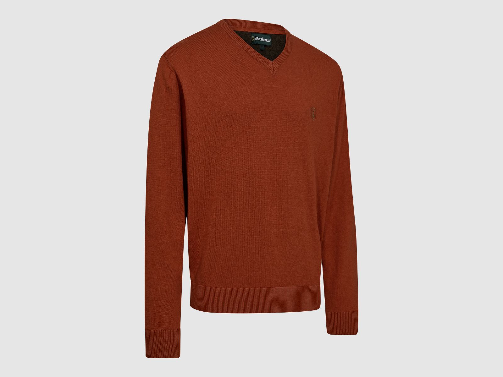 Harrington Strickpullover mit V-Ausschnitt - Oak Rust Melange – Größe: L