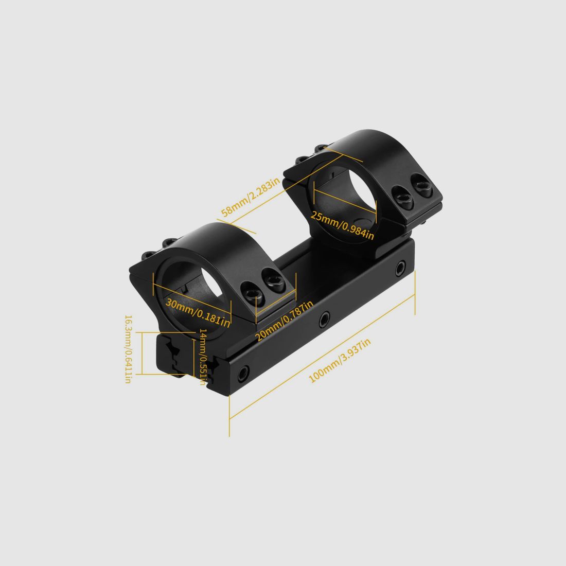 Universal niedrige Montagebasis 25,4 / 30 mm Breite, für 11 / 20 mm Schiene