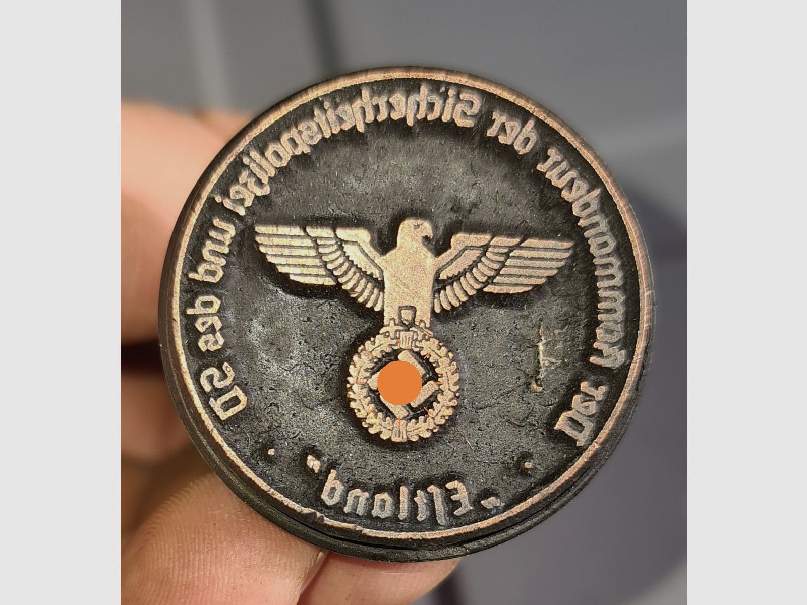 SEVERAL DECORATIVE ITEMS FROM THE WEHRMACHT ERA 1939 - 1945 / ASHTRAY, MEDAL, LAPEL PIN, PIN, STAMPING IRON, STAMP, GRENADE, SHELL, FLACK, SHELL, CARTRIDGE, SS, HJ, SA, WAR, METAL,