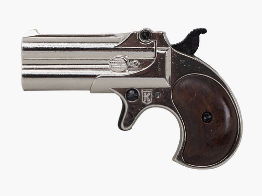 B-Ware Deko Pistole Kolser Derringer 95 USA 1866 Kaliber .41 vernickelt Griffschalen in Holzoptik