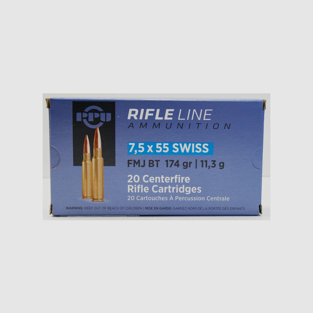 20 Schuss / 20 Patronen PPU 7,5x55 SWISS 7.5 x 55 174gr 11,3g Vollmantel FMJ BT Munition Prvi Partiz