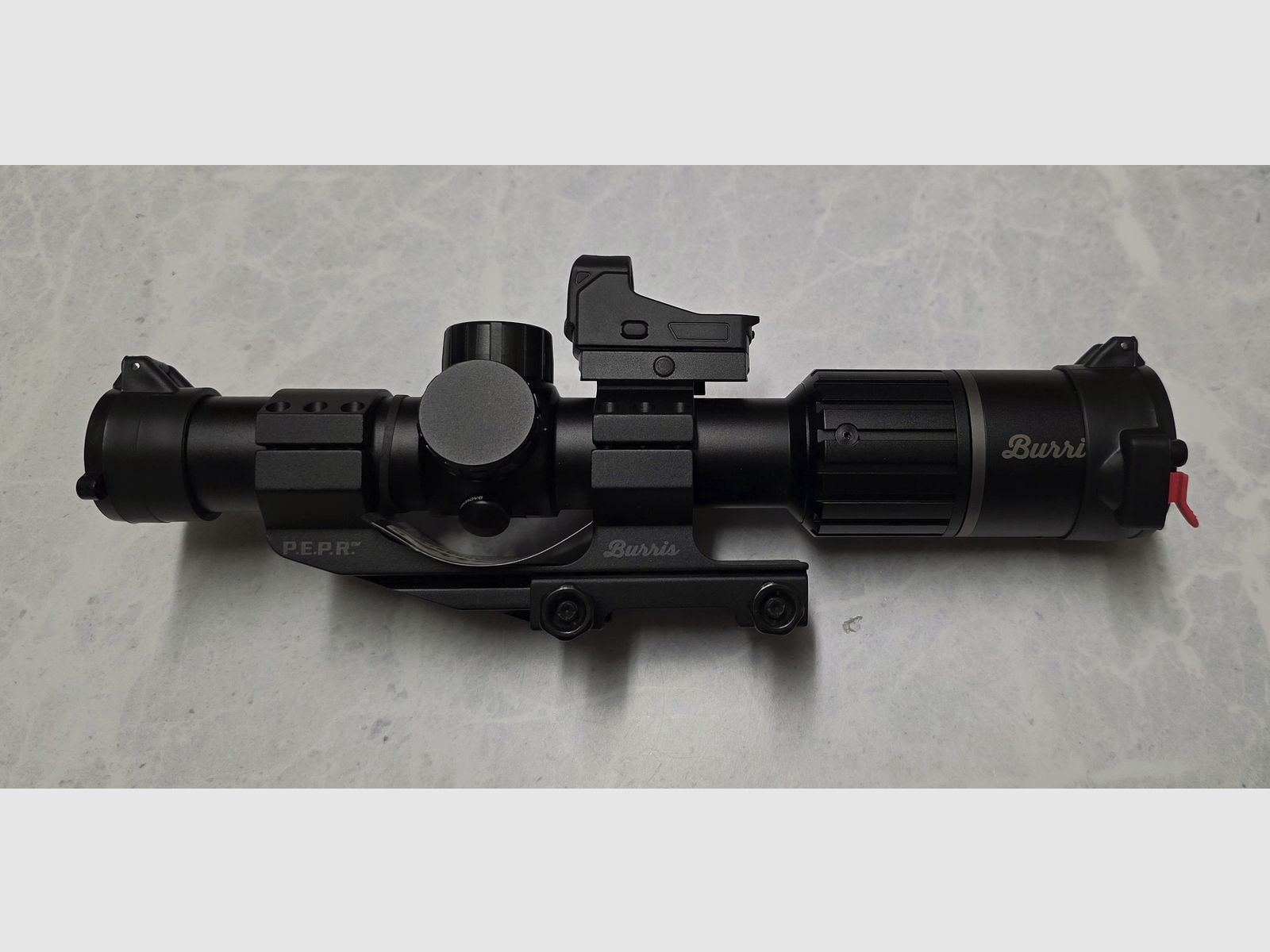BURRIS RT-6 1-6x24 Combo Kit - ZF con reticolo balistico AR + montaggio Burris P.E.P.R. + mirino a punto rosso Burris