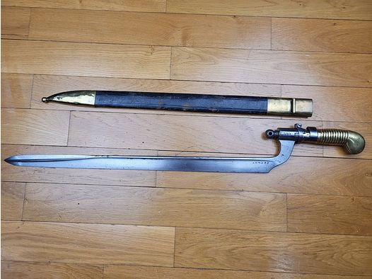 Rare baïonnette « Poncharra » 1er modèle – carabine de tirailleurs 1837 – une des + rares baïonnettes françaises fourreau(!) Excellent état
