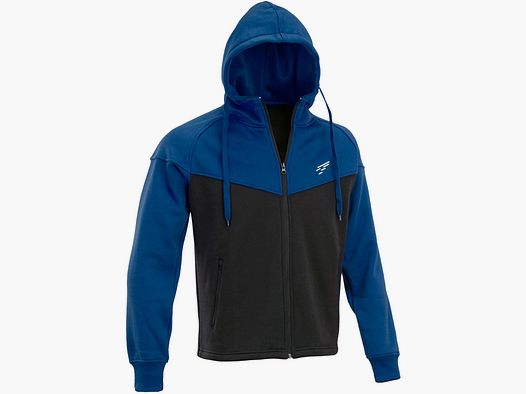 Defcon 5 hoodie met centrale rits en blauw/zwart logo aan de voorkant