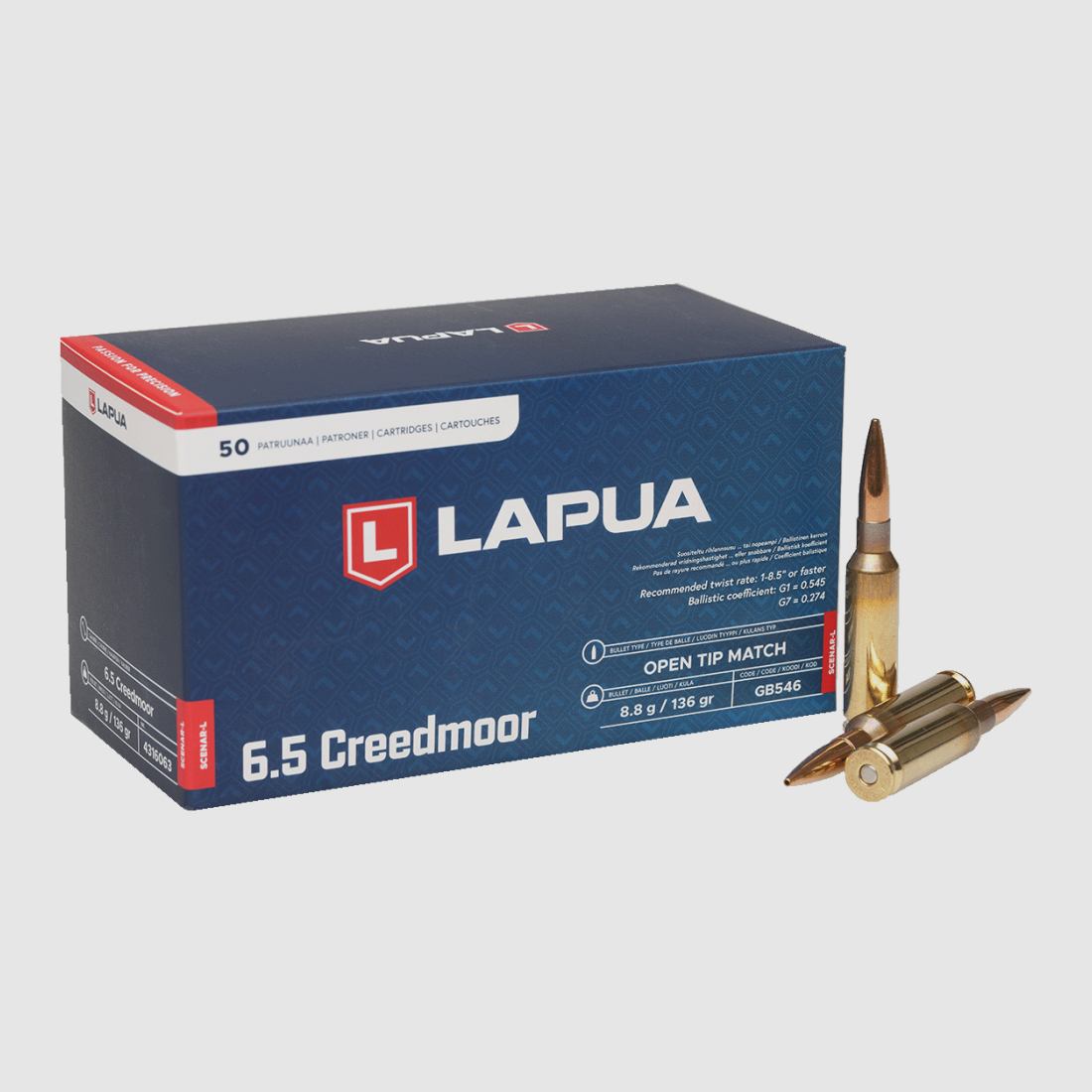Lapua – Open Tip Match / 6.5 Creedmoor / 8.8g / 136gr / 50Stk