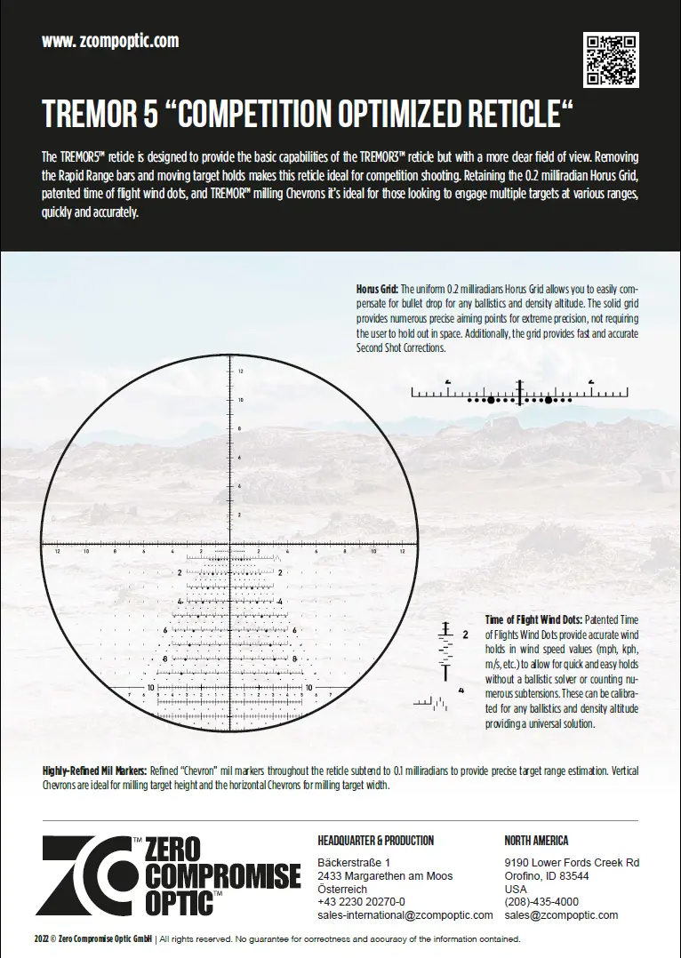Visor Zero Compromise Optics ZC840 8-40×56 Ret. Tremor5 MIL torreta sin bloqueo FDE, imagen 2 de 5