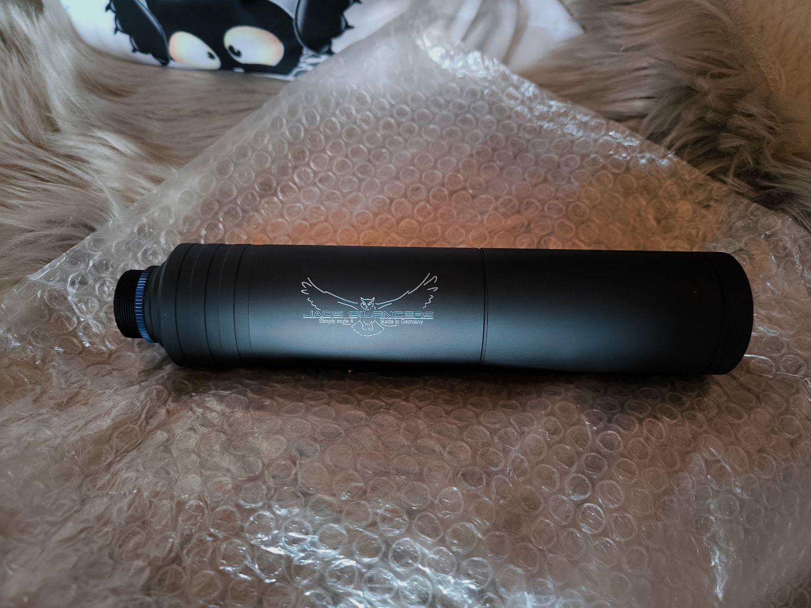 Schalldämpfer "Waldkauz V2" mit F Zeichen 9 mm und Klickverschluss der Fa. Jads Silencers für die AEA HP Max MK2