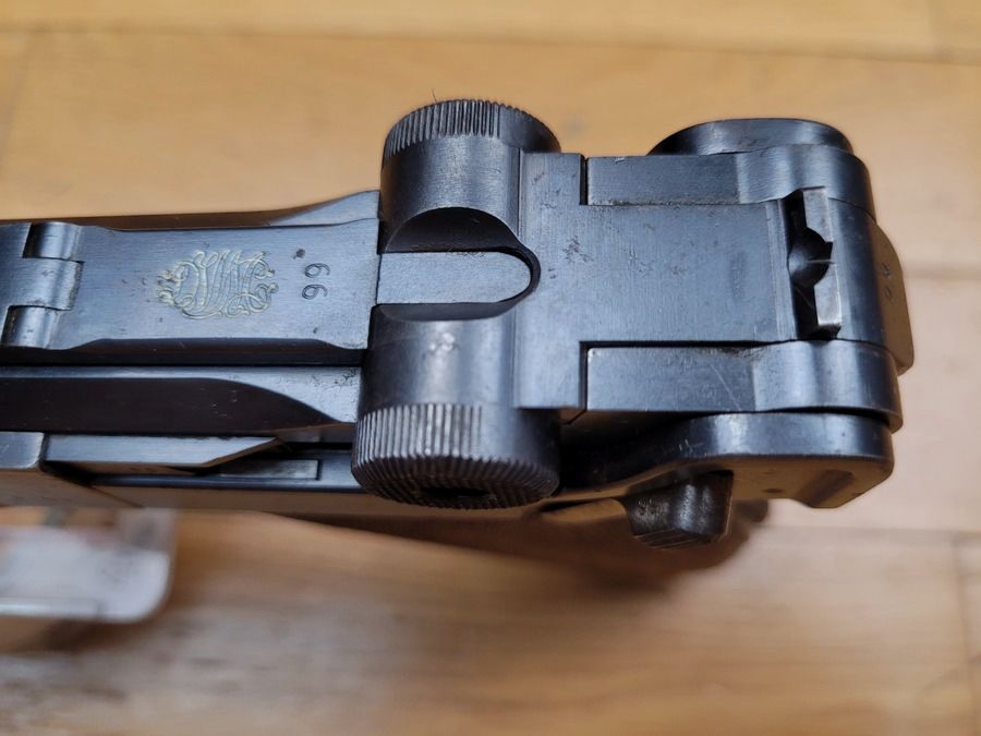 Sehr schöner Luger P08 Pistol Erster Weltkrieg – Herstellung DMW von 1916 – vollständig monomatrikuliert einschließlich Magazin – Wunderschöner Lauf -TBE, Bild 11 von 21
