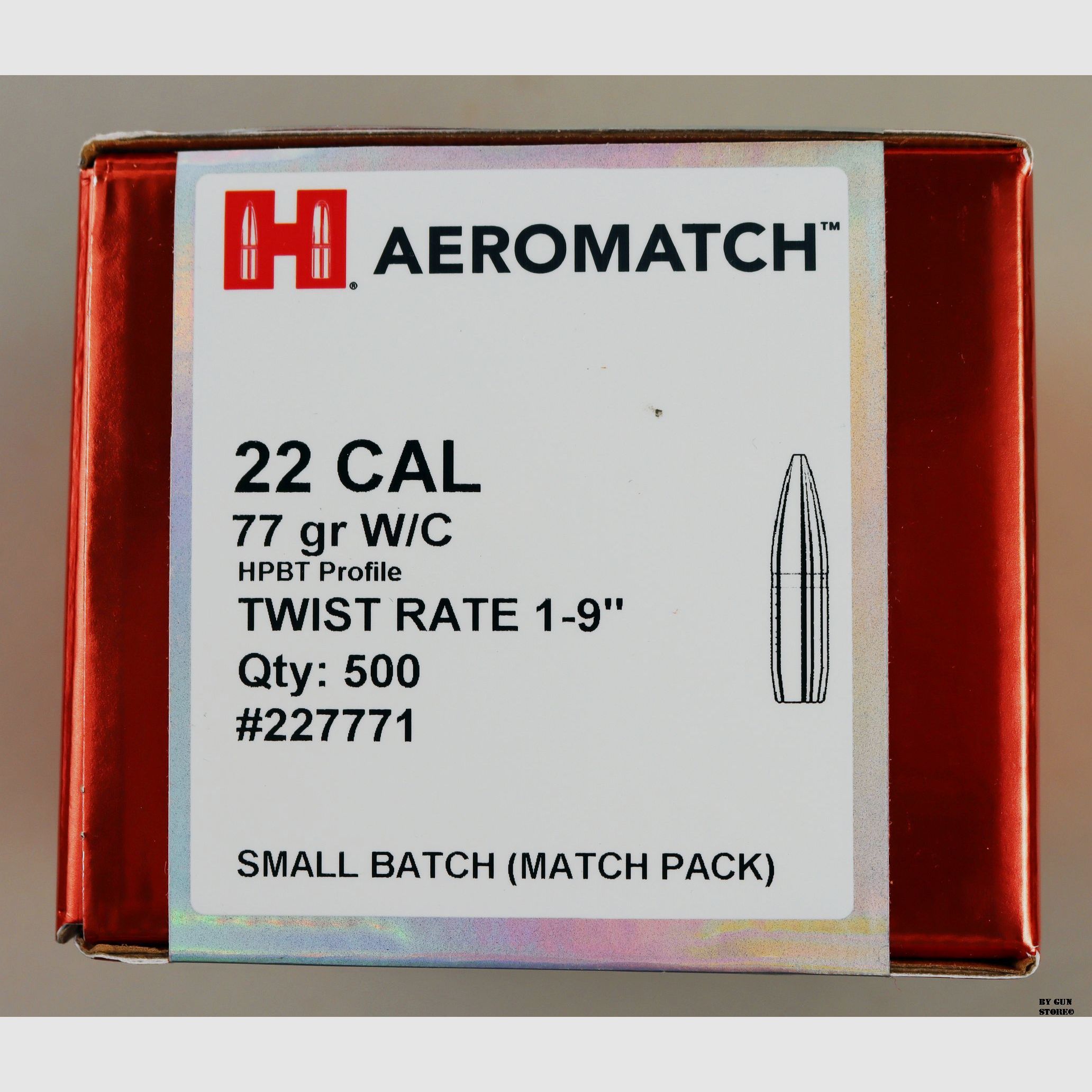 Hornady kogels Aeromatch kal. 22 – 77 Gr. W/C – PZ. 500, afbeelding 2 van 3