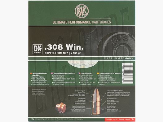 RWS DK 10,7G / 165 GRS (Patrone mit Geschoss)