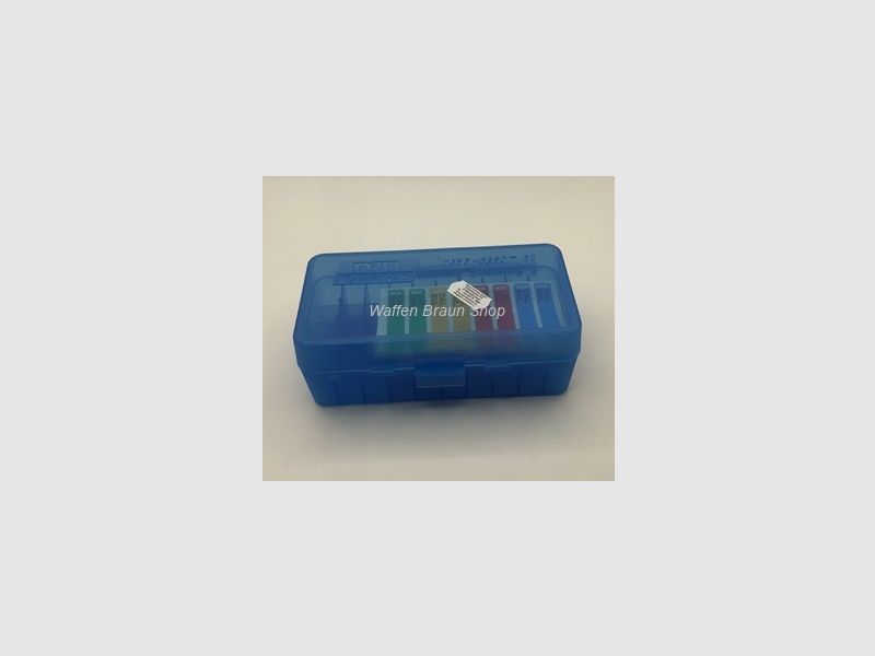 MTM Munitionsbox mit Klappdeckel 50RDS .41/.44/.45 Transparent Blau