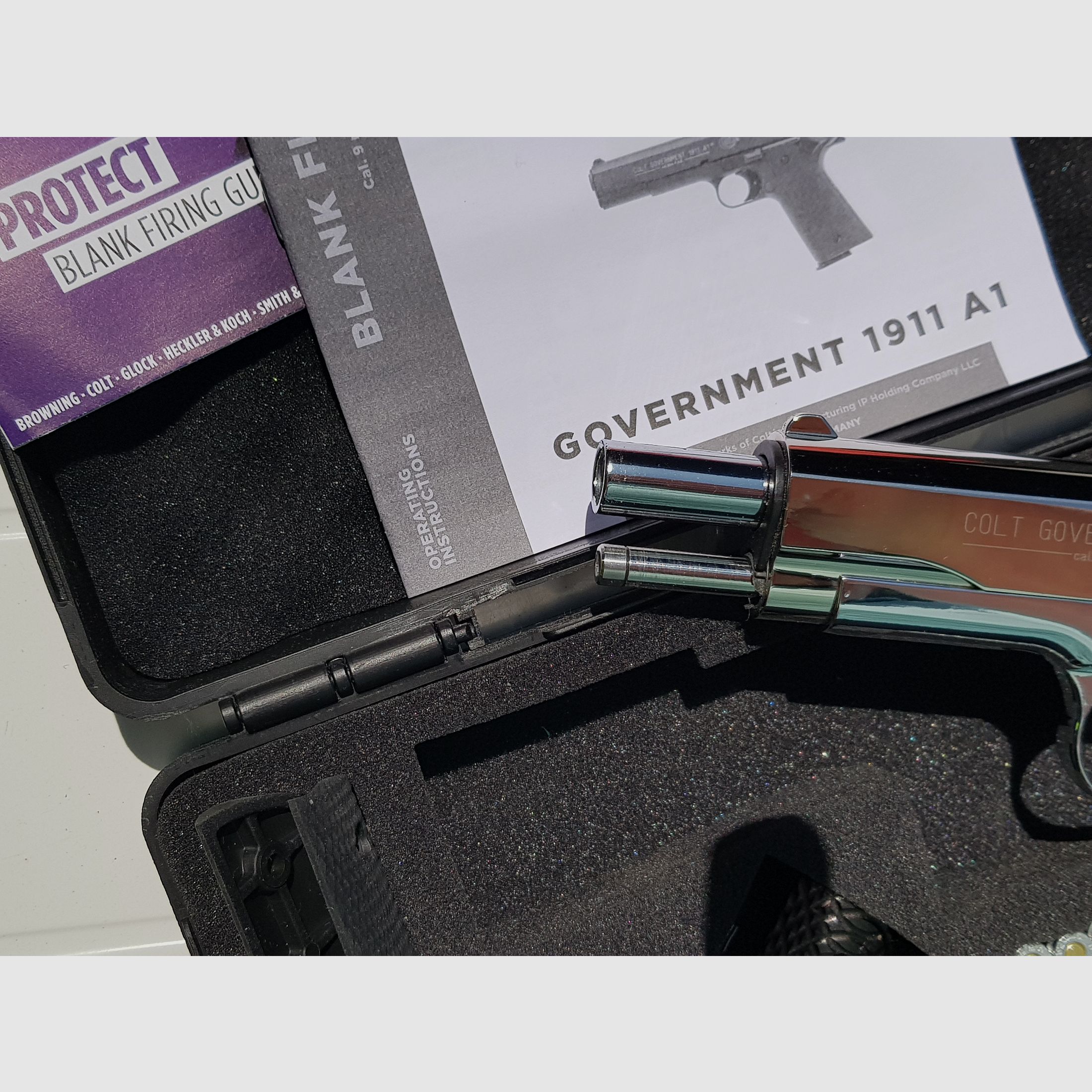 Colt 1911 Chrom, neu, unbeschossen, lange Federführung, Sammlerstück.