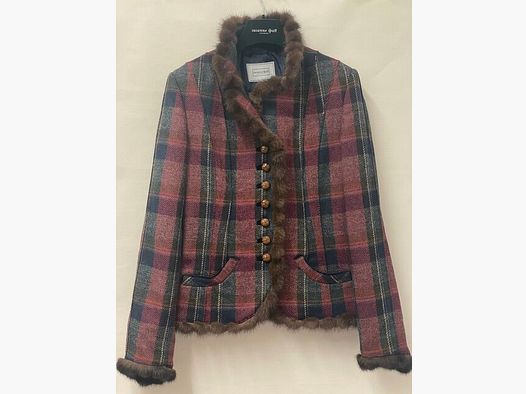 Susanne Spatt Jacke Anna Tweed karo wine/nachtblau/grau Nerz dunkelbraun