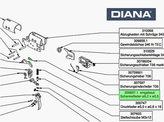 Schenkelfeder fĂĽr Luftgewehr Diana 350 N-TEC, Ersatzteil