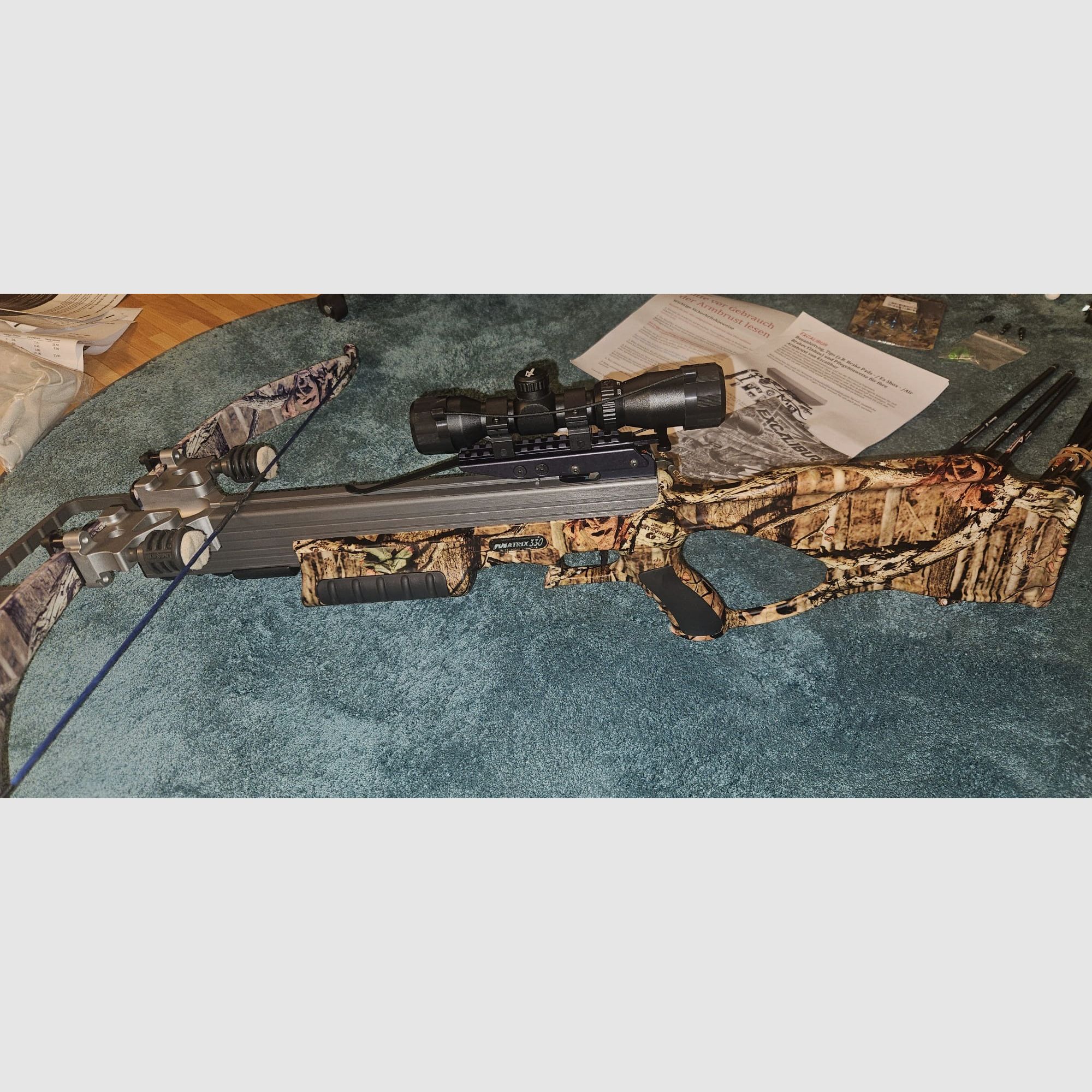 Excalibur Matrix 330 Armbrust + viel Zubehör (Ersatzwurfarme, Tasche, ZF) – sehr guter Zustand