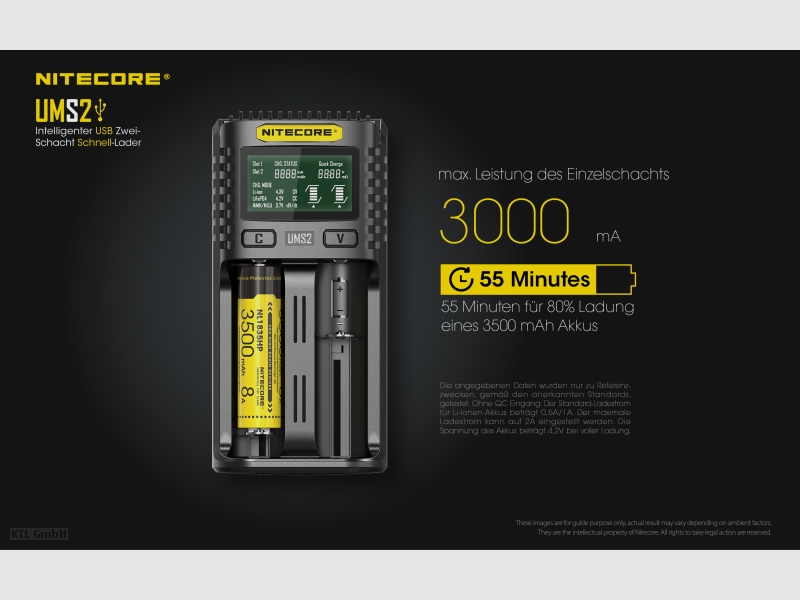Nitecore UMS2 USB Schnell Ladegerät