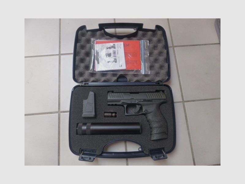 Walther PPQ Navy Kit with suppressor, blank firing adapter, loading aid, case. Only 2 shots fired