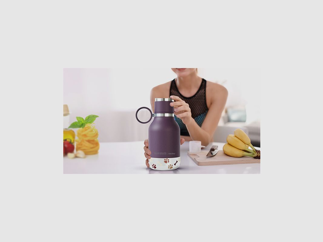 Asobu - Dog Bowl - Edelstahlflasche mit Hundenapf 1 Liter Burgunderrot