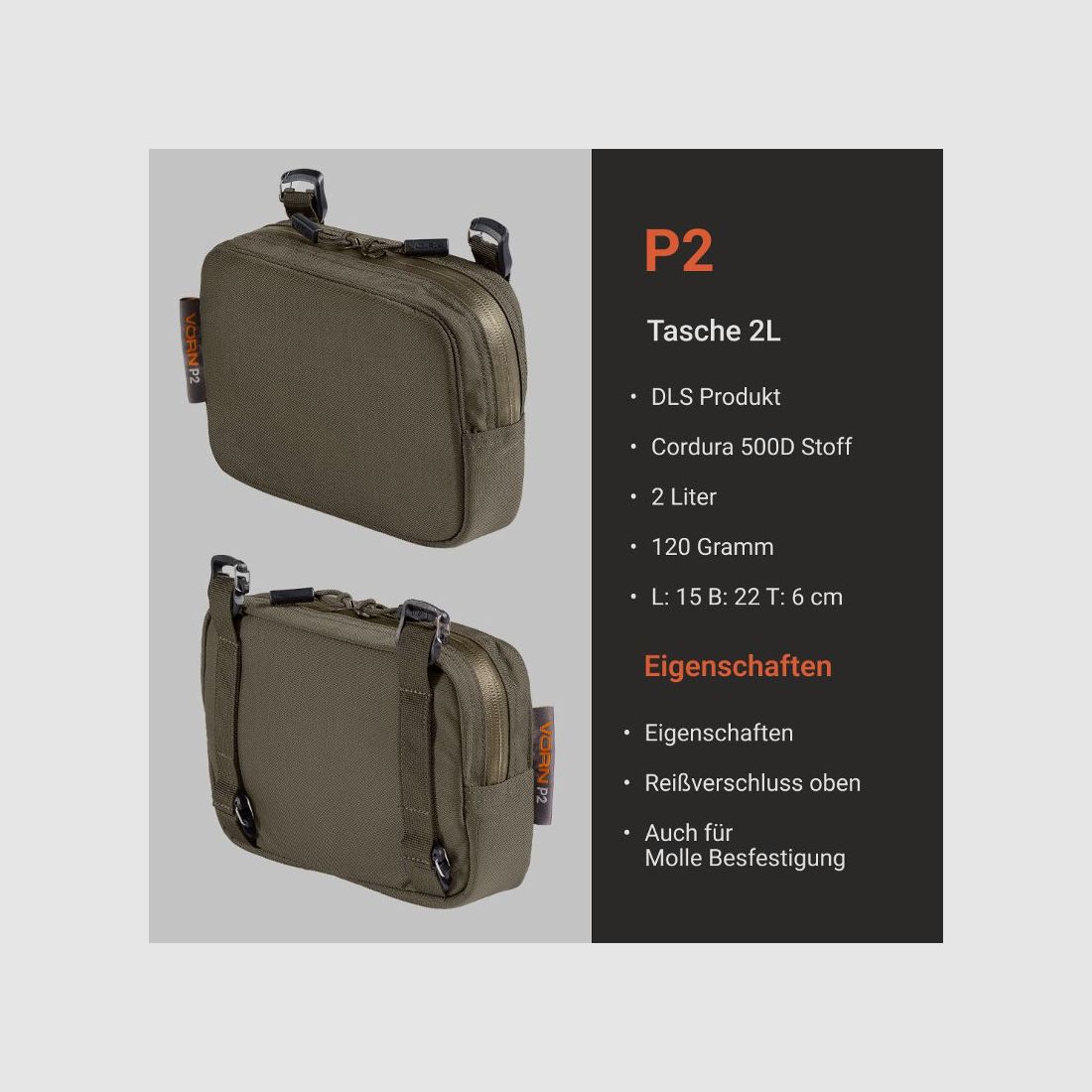 Vorn P2 Tasche fog green 2l, Bild 2 von 4